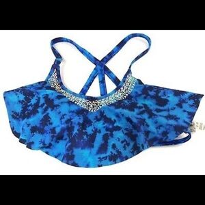 Victoria’s Secret Marble Flounce Ruffle Swim Top M Beach Pool Blue Marble